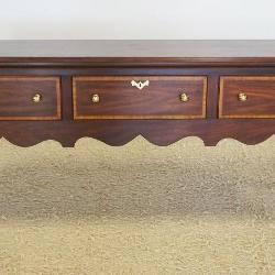1230	HENKEL HARRIS *JAMESTOWN COLONY* MAHOGANY 3 DRAWER HUNT BOARD, EACH DRAWER FRONT BANDED, APPROXIMATELY 78 IN X 21 IN X 34 IN H