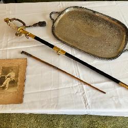 Early 1900’s sword, authentic photo, and swagger stick 