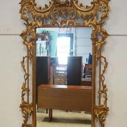 LABARGE ORNATE GILT WOOD HANGING MIRROR WITH PAGODA TOP, APPROXIMATELY31 IN X 64 IN