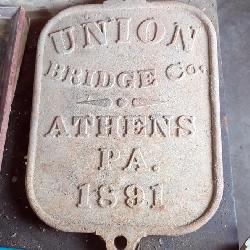 Union Bridge Co. Athens PA. 1891 Cast Iron Sign 