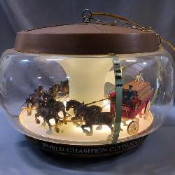 Vintage Budweiser World Champion Clydesdale Team Carousel Hanging Light, Powers On And Horse Team An