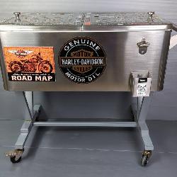 Genuine Harley Davidson Dual Sided Aluminum Rolling Cooler, Including Attached Bottle Opener, Handle