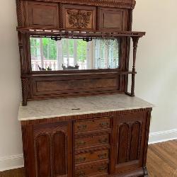 Lot # : 246 - Antique Carved Eastlake Marble Top Hutch