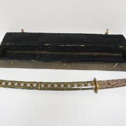 SAMURAI SWORD W/CLOISONNE HANDLE & SHEATH, APPROXIMATELY 26 IN LONG