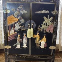 Vintage Chinese Chinoiserie Lacquer Side Cabinet
