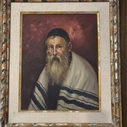 Framed signed Jewish Rabbi painting on canvas