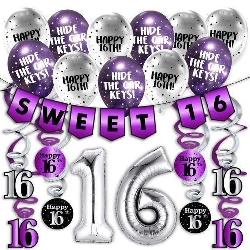 Purple 16th Birthday Decorations Banner for Girls