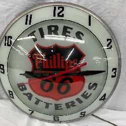 Phillips 66 Tires and Batteries Double Bubble Advertising Clock