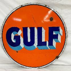 30-Inch Double-Sided Porcelain Gulf Oil Sign