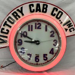Electric Neon Clock Co. Victory Cab Co. Inc. Neon Advertising Clock, 1950s