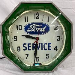 Original Ford Neon Service Clock by Neon Products Inc., 18 1/2 Inches