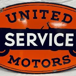 Original 48×29 In. Porcelain United Service Motors Oval Sign