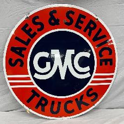 42-Inch Porcelain GMC Sales & Service Trucks Sign