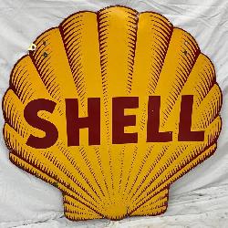 48-Inch Porcelain Shell Gasoline Shark tooth Clamshell Sign