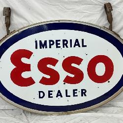 Imperial Esso Dealer Double-Sided Porcelain Sign with Mounting Brackets 48×30