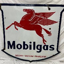 5-Foot Porcelain Mobilgas Shield Sign With Pegasus Logo