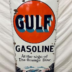 Porcelain Gulf Gasoline Advertising Sign, 27 1/2″ x 60 1/2″