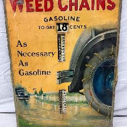 Early 17×24  Tin Weed Chains Gasoline Pricing Sign With Rotating Dial