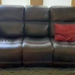 Leather Three-Seat Reclining Sofa with USB Ports 