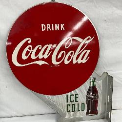 18×22 Original Coca-Cola Flange Sign with Ice Cold Bottle Graphic