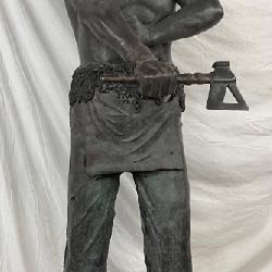 8-Foot-Tall Bronze Statue of Native American Holding Tomahawk
