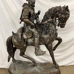 Bronze Statue of Bearded Man on Horse, 3′ x 4 1/2′