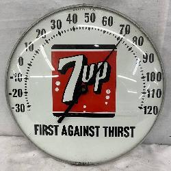 12-Inch Vintage 7-Up Advertising Thermometer with Metal Frame