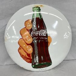 24-Inch Coca-Cola Porcelain Sign Featuring Bottle Graphic