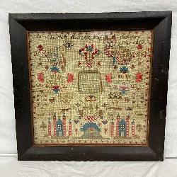 1853 Ann Williams Sampler in Wood Frame, 23 x 22 1/2 Inches