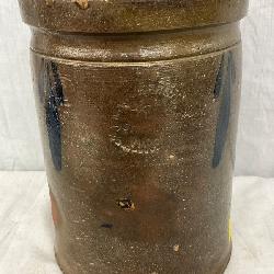 7” x 9”  Stamped J.M. Hickerson Brown Stoneware Crock with Cobalt Blue Decoration - Strasburg, VA 