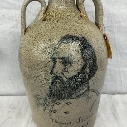 Stoneware Jug with Handles, Featuring ‘Stonewall’ Jackson Artwork, 9” x 16”