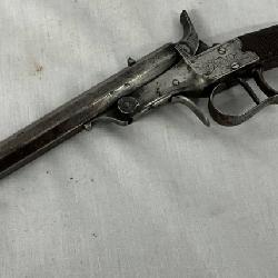 Engraved Flobert  .22 Caliber Single-Shot Percussion Pistol with Checkered Grip