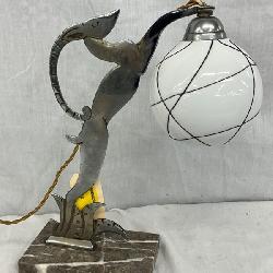 Art Deco-Style Metal Table Lamp with Glass Globe Shade, 10″ x 12″
