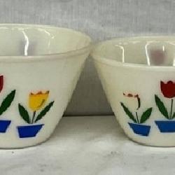 Fire-king Tulip Mixing Bowls with Grease Jar