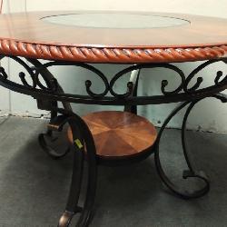 Wrought Iron Real Wood Table w/Glass Center