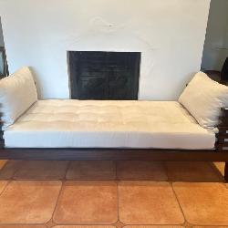 Modern Slatted Wood Daybed with Ivory Tu