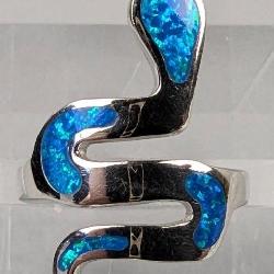 Sterling Silver And Polished Blue Opal Ring With Snake Design, 925 Silver, Size 7 