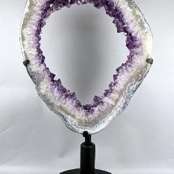 Large Brazilian Amethyst Geode Portal/Slice On Metal Display Stand, 30