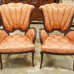 1290	PAIR OF UPHOLSTERED FAN BACK CURVED ARM CHAIRS, EACH APPROXIMATELY 30 IN X 23 IN X 42 IN H