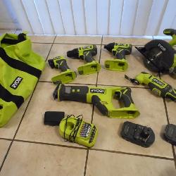 Group of 6 Ryobi ONE+ 18V Cordless Power Tools with 2 Batteries
