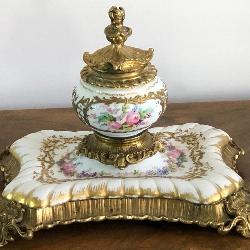 M - 1880'S FRENCH PORCELAIN & BRASS INKWELL
