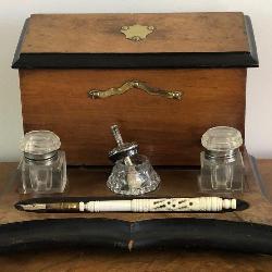M - 1890 LETTER STAND/ INKWELL, BONE PEN HOLDER