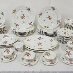 1034	HAVILAND LIMOGES CHANTELET DINNERWARE 76 PIECES INCLUDING 12-10 1/2 IN PLATES, 12-7 3/4 IN BOWLS, 12-6 3/4 IN PLATES, 12-5 IN BOWLS, 11 CUPS & SAUCERS PLUS TRAYS