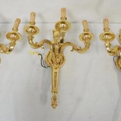 1182	3 ITALIAN HEAVY GILT METAL TRIPLE LIGHT WALL SCONCES, EACH APPROXIMATELY 21 IN H