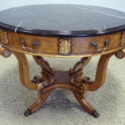 1268	CENTURY MARBLE TOP TABLE WITH 2 DRAWERS, APPROXIMATELY 41 IN X 30 IN H