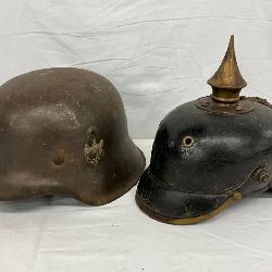 Two German WW2 Helmets, Including M35 Steel Helmet and Pickelhaube