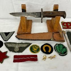 13 U.S. Knife and Patches Including U.S. Marked Knife with Sheath