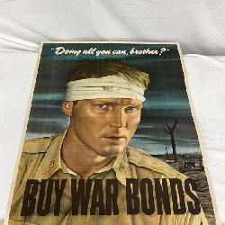 1943 WWII “Buy War Bonds” US Government Poster, 22in x 28in