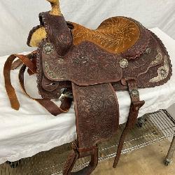Early Tooled Leather Saddle with Sterling Silver by Ryon of Fort Worth, Texas