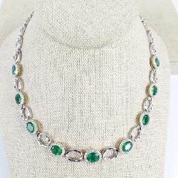 Oscar Friedman 14K Two Tone Emerald and Diamond Necklace